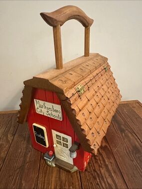 Rustic Red Wooden Schoolhouse Decorative Accent with Natural Roof